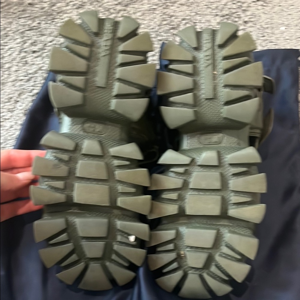 Prada Monolith Leather Sandals Olive Green - Picture 3 of 16